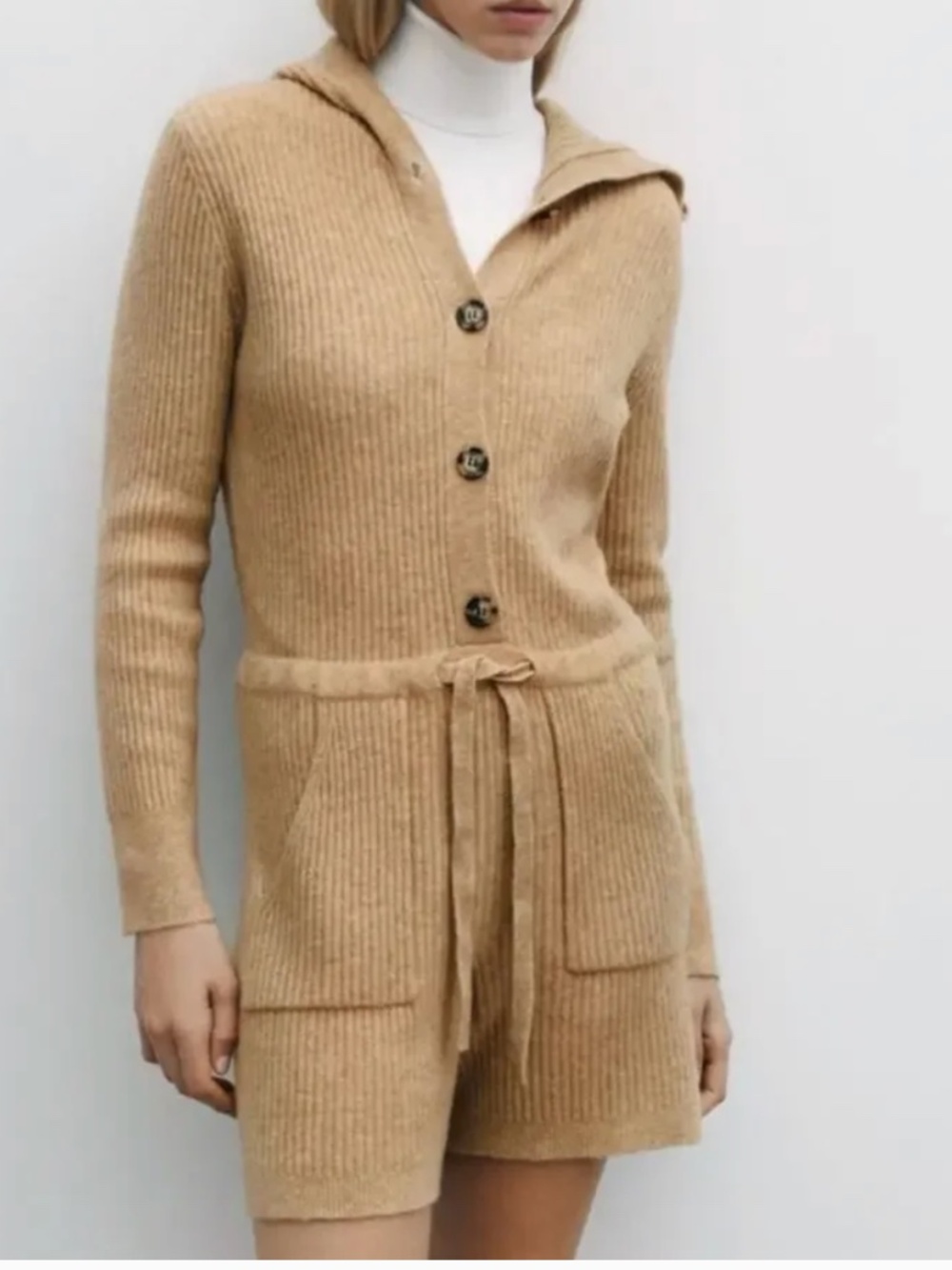 Zara Ribbed Knit Hooded Romper – Size S – NWT